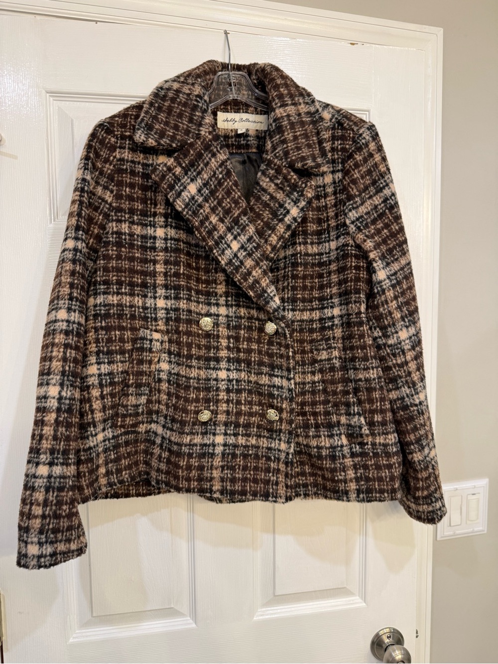 Sebby Collection brown plaid tweed jacket , sz XL